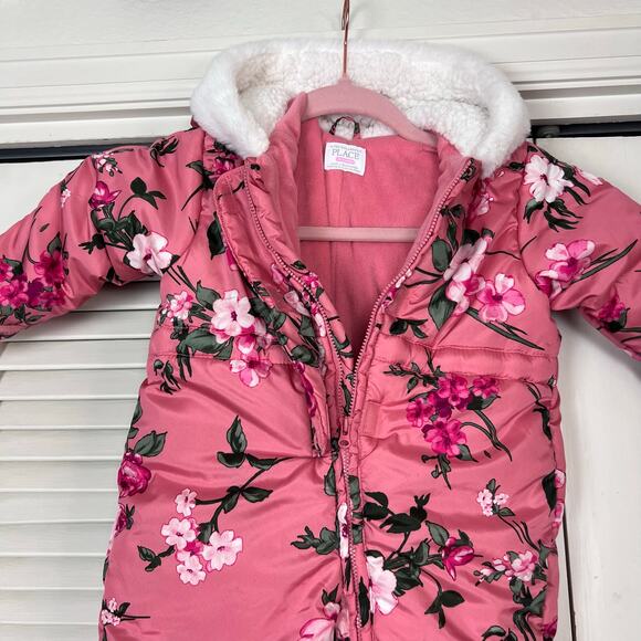 Children’s Place Floral Puffer Snowsuit Pink 9–12M - Picture 3 of 6